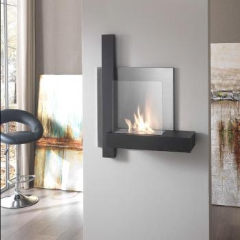 Chimenea de Bioetanol Móvil de Pared 22cm x 72cm Altura 63cm con Piedras Stones