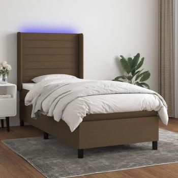 Cama box spring con colchón suave y luces LED de tela marrón oscuro 90x200cm