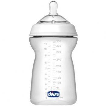 Chicco 80737000000 - Biberón de silicona, con flujo rapido, a partit de 6 meses, 330 ml, transparente