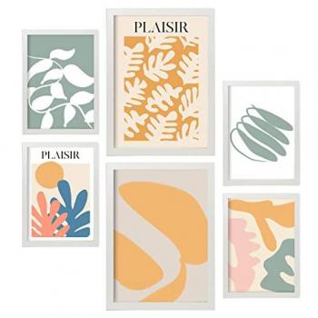 Set de 6 Pósters de Vegetación con Estética Collage para Decoración Interior - Tamaños A3 y A4 con Marco Blanco