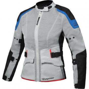 Ixon Chaqueta de Moto Mujer M-NJORD Gris Claro-Azul-Rojo Neón 3XL