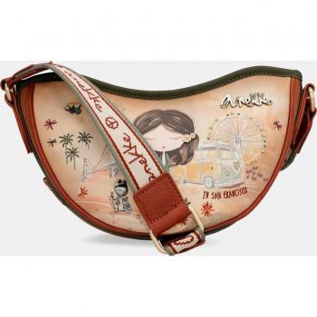 Bolso hobo Peace & Love Camel con cremallera