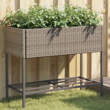 Jardinera con estante en polyrattan gris Vidaxl