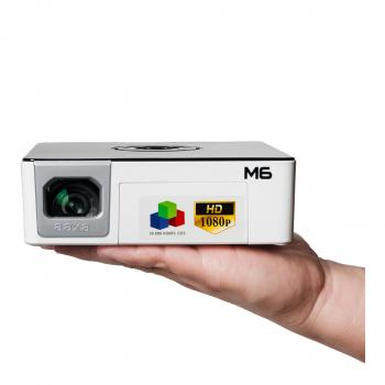 AAXA M6 Full HD Micro LED Projector with Built-in Battery - Native 1920 x 1080p FHD Resolution, 1200 Lumens, 30,000 Hour LEDs, Onboard Media Player, Business/Home Theater Use