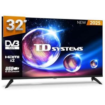 Televisor LED 32 Pulgadas TD Systems Prime32M20H - USB Grabador y Reproductor, Sintonizador DVB-T2/C, No Smart TV, 3 Años de Garantía