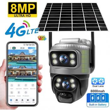 Cámara IP de Seguridad V380 con Lente Doble 4G, Wifi Solar, Detección Humana PIR, Visión Nocturna, Impermeable, 8MP, 4K y Batería para Monitor CCTV