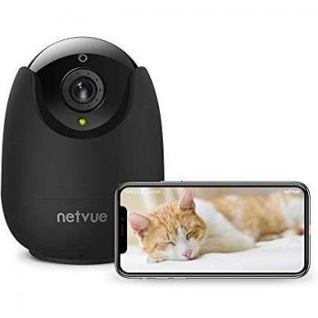 NETVUE Cámara de Vigilancia 1080P WiFi Interior Compatible con Alexa Echo Show, Camara WiFi con Completo Debe IR de Alerta de detección Humana para beby/Elder/Pet/Nanny Monitor, Negro