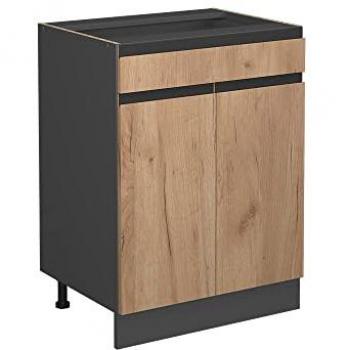 Mueble bajo de cocina R-Line J-Shape, Roble dorado, 60 cm, con cajón, sin encimera