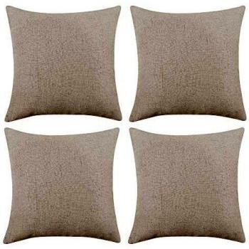 Deconovo Funda cojin de Lino para Salón 4 Piezas 50x50cm Crema Oscuro
