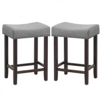 Gray Fabric Seat 24 Nailhead Saddle Bar Stools (Set of 2)