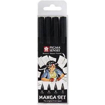 Set de 4 marcadores Pigma Sensei para Manga - Negro, punta de 0.3 a 1 mm