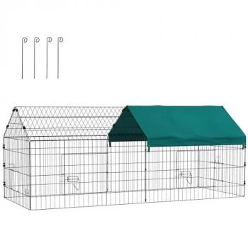 Jaula para Animales Pequeños PawHut, Jaula para Roedores de Acero con Puertas y Tela Superior, Ideal para Conejos, Chinchillas y Gallinas, Dimensiones 185x75x75 cm, Color