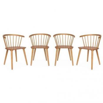 Set de 4 sillas naturales de madera y contrachapado con respaldo, Paula, 51x53x75 cm