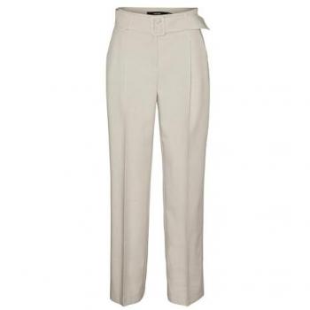 Vero Moda Women's High Waist Straight Trousers with Clip Fastening and Pockets, Beige, Size L (34L)