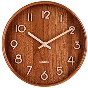 Reloj de pared Karlsson Pure Small 22 cm, diseño moderno y silencioso en color marrón