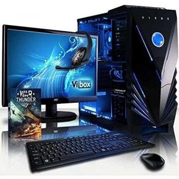 VIBOX Precision 6S - 4,0GHz CPU 4-Core AMD, GPU GT 710, Presupuesto, Ordenador de sobremesa para oficina Gaming con monitor, Iluminaciàn interna azul