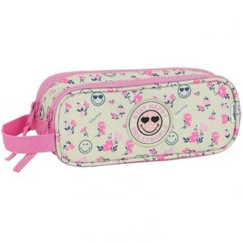 Portatodo Doble Smiley World Garden - Licencia Oficial - Diseño Compacto - Ideal para Escuela y Oficina - Material Resistente - Cierre Seguro - Rosa Blanco (21 x 8 x 6 cm)