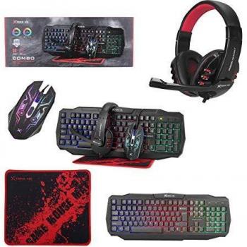 XTRIKE ME CM-406 Pack Gaming Teclado QWERTY español con 104 Teclas con Sistema de Membrana, ratón óptico 4 Botones con selector dpi, Auriculares Estereo con microfono y Alfombrilla de 250x210x2mm