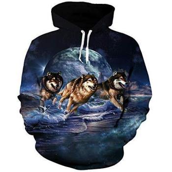 Goodstoworld Sudadera con Capucha para Hombre Pullover Sudaderas con Capucha Impresas en 3D Galaxy Wolf Novedad Sudadera con Capucha Deportiva con Gran Bolsillo de Canguro L