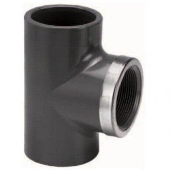 Conector en T 90° PVC-U reforzado x IG 16 bar, gris, Ø 32 mm x 1 pulgada x 32 mm (PN16)