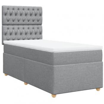 Cama box spring con colchón de tela gris claro 80x200 cm