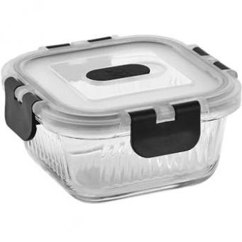 Fiambrera Cuadrada MasterPro Foodies de Vidrio Borosilicato 320 ml con Respiradero - Apta para Microondas - Diseño Elegante