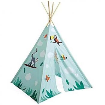 Tipi Tropical India Janod J08263 - Tienda de tela, diseño colorido, fácil de montar, ideal para juegos interiores y exteriores, fabricado con materiales seguros y duraderos