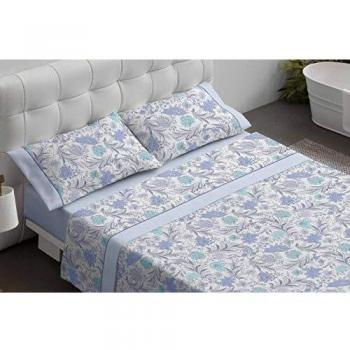 Burrito Blanco Juego de Sábanas 477 con un Diseño de Ornamental para Cama Individual de 90x190 hasta 90x200 cm/Juego de Cama 90 Disponible en mas Medidas, Color Azul