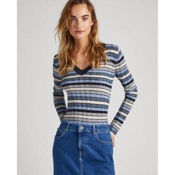 Jersey Pepe Jeans Darthy para Mujer Multicolor con Estampado de Rayas y Cuello Pico