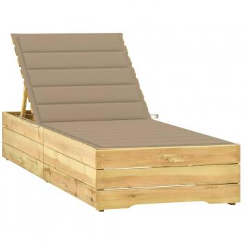 Tumbona con cojín beige de madera de pino impregnada