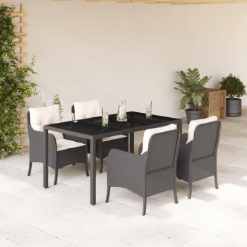 Set de almuerzo de jardín 5 piezas negro con almohadas de Polyrattan