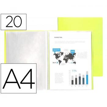 CARPETA LIDERPAPEL ESCAPARATE 20 FUNDAS POLIPROPILENO DIN A4 AMARILLO FLUOR OPACO