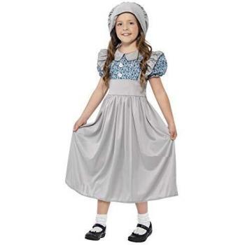 Smiffy'S 27532L Disfraz De Colegiala Victoriana Con Vestido Y Sombrero, Gris, L - Edad 10-12 Años