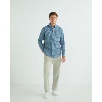 Rushmore Camisa de Hombre Sport Regular Fit 100% Algodón NON IRON Popelín Cuadro Gris, Cuello Botón Punta, Puño Arista, Con Bolsillo