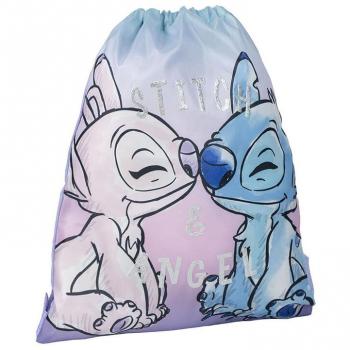Saco Stitch Disney 39cm - Mochila saco de tela, diseño de Stitch y Angel, medidas 30 x 39 cm, cierre tipo cordón, ligero y fácil de transportar
