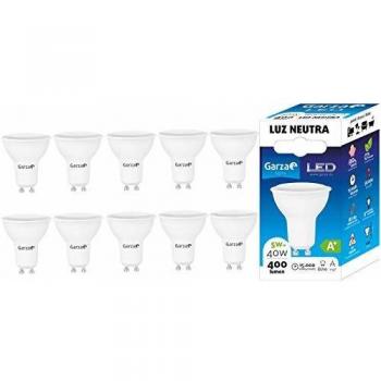Garza z bombilla led de bajo consumo estandar gu10 de 400lm y 5w de potencia equivalente a 40w y temperatura blanco neutro 4000k 15000h duracion pack 10 bombillas