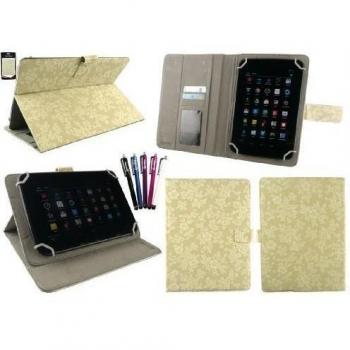 Emartbuy® Paquete 5 Lápiz Óptico + Estilo Retro Estilo Vintage Floral Beige Universal Serie Ángulo Múltiples Executive Folio Funda Carcasa Wallet Case Cover apto para TrekStor SurfTab vintos 7.0 HD Tablet