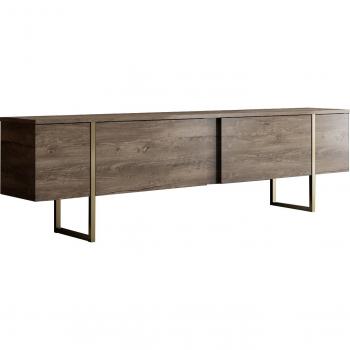Mueble TV Luxe 180x30x50 cm con 2 puertas abatibles en color marrón y oro
