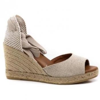 Alpargatas de cuña para mujer Viguera 2133 Natural en lino con cintas