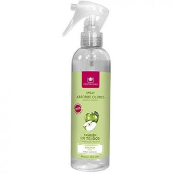 CRISTALINAS. Ambientador & Absorbe Olor. Spray Pulverizador. Difusor Natural. 100% sin GAS. Ideal para usar en : Tejidos, Cocina, Zona de Mascotas, Tabaco o Baño. Capacidad: 280 ml. Aroma Manzana