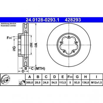 Disco de freno ATE 24.0128-0293.1, ventilado, frente, 1 pieza