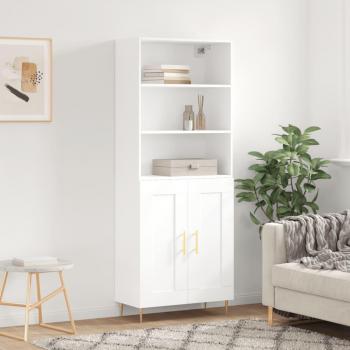 Aparador alto de madera contrachapada blanco 69,5x34x180 cm con 2 puertas de madera, mueble de almacenaje para salón, buffet y armario auxiliar