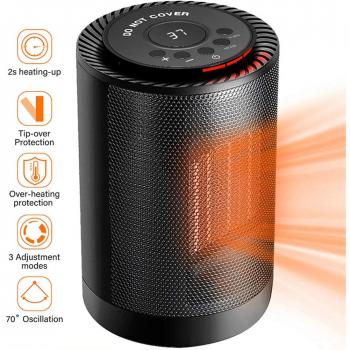 Sendowtek Mini Calefactor Cerámico 1200W Calentador de Espacio Eléctrico Portátil Personal para Cuarto/Baño/Oficina, Oscilación Automática, 3 Modos de contra Viento, 2 Protección de Seguridad