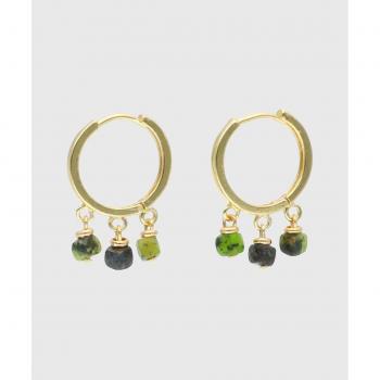 Pendiente Creole Triple dorado y turquesa verde cuadrada