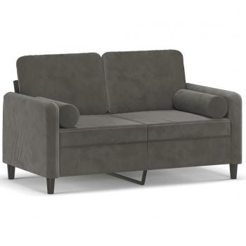 Velvet 2-Seater Sofa with Pillows & Cushions - Dark Grey, 120 cm (47.2)