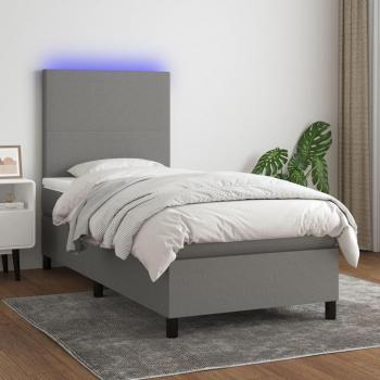 Colchón cama suave y tela LED gris oscuro 90x190 cm con características de cama box spring, luces LED, tamaño 90x190 cm
