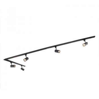 Sistema de riel moderno negro con 5 focos monofásico - Jeana, Acero, Alargada, Adecuado para LED, Max. 5 x 50 Watt