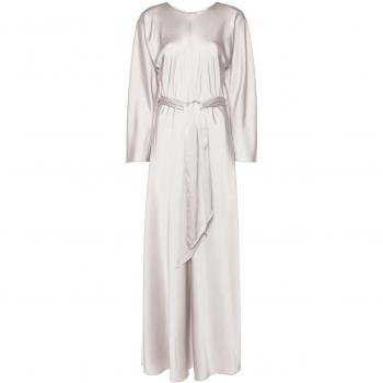 Forte Forte Women's Silk Long Dress in Grey, Size 2, Maxi Dress, Female, Satin Beige Dress with Belt