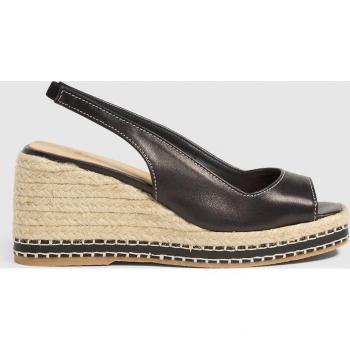 Sandalias de cuña de mujer en negro de cuero ovino