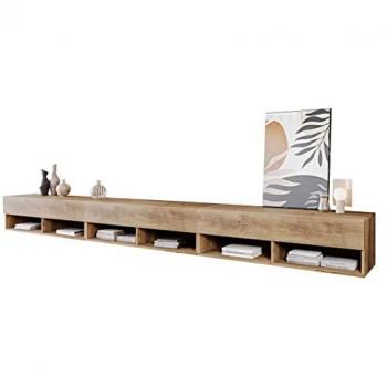 Mueble TV Sarasota 144, Castaña, 300 x 30 x 33 cm, armario de TV con apertura sin asas, se puede colgar
